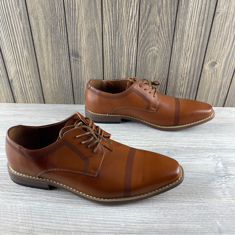 Nine West Kalani Dress Shoes Men's Cognac Leather Formal Oxford Lace Up size: 10